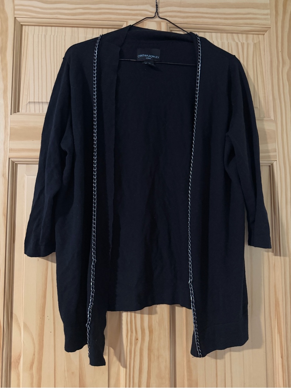 Cynthia Rowley Open Front Cardigan Sweater Chain Detail Black XL